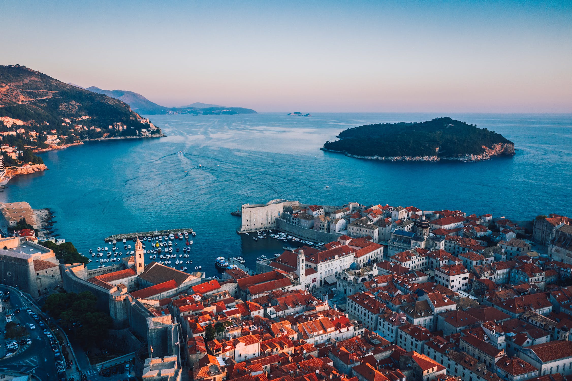 Aerial View of a City and Island (Croatia)