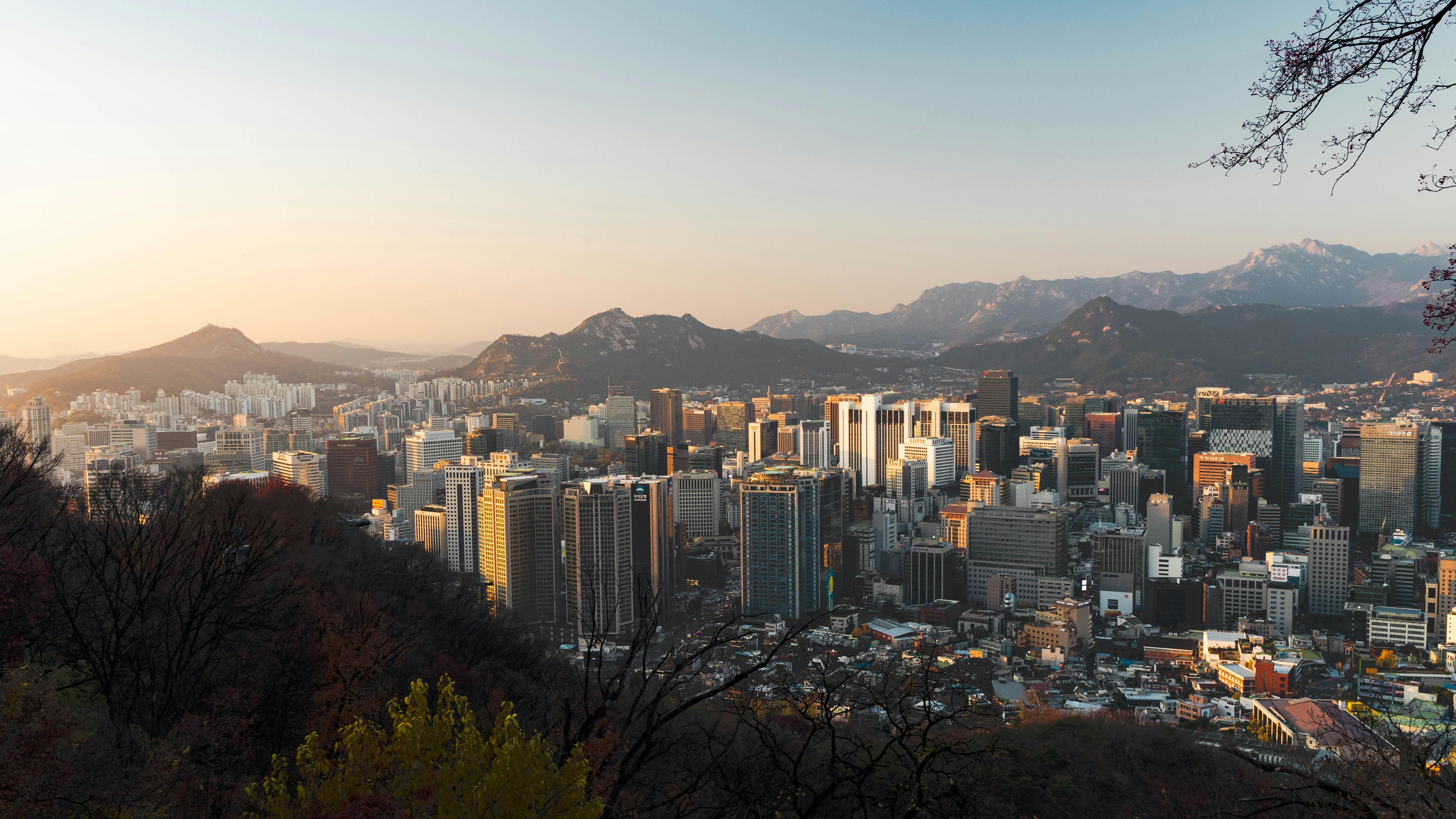 Urban Area Surrounded By Mountain Range (Seoul, South Korea)